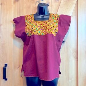 ⚡️ Mega Sale ⚡️ Hand-stitch Embroidered Burgundy Cotton-Manta Top